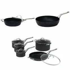 The Rock 13-Piece Aluminum Nonstick Cookware Set in Black Speckle by Starfrit