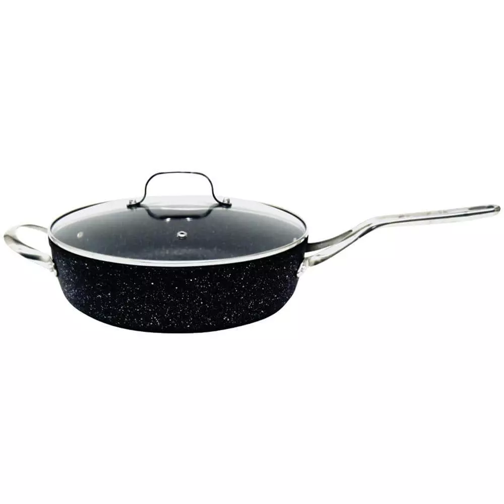 The Rock 11 in. Aluminum Nonstick Frying Pan in Black Speckle with Glass Lid by Starfrit 3 The Rock 11 in. Aluminum Nonstick Frying Pan in Black Speckle with Glass Lid by Starfrit
