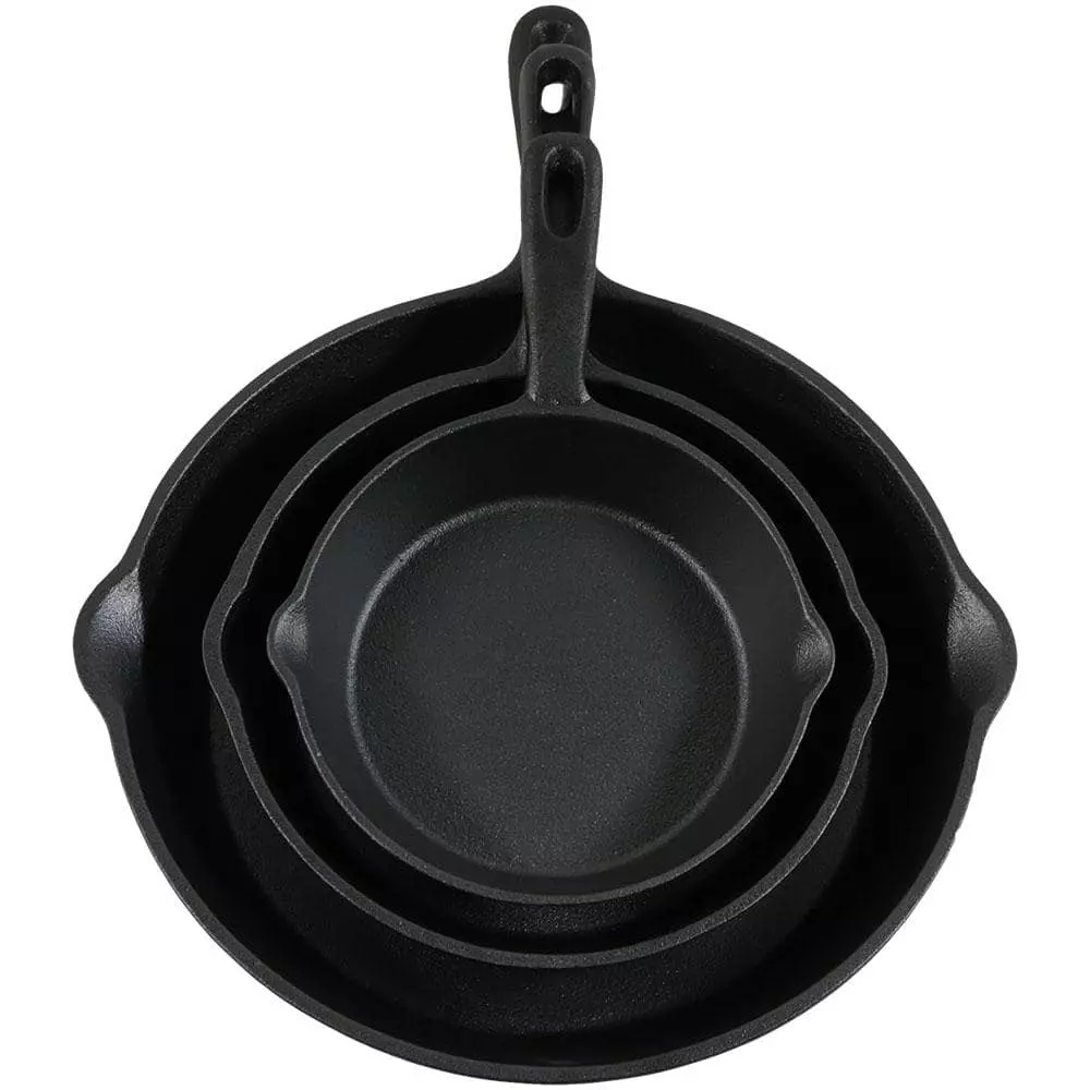 Cast Iron 3-Piece Cast Iron Skillet Set in Black by Sunnydaze Decor 5 Cast Iron 3-Piece Cast Iron Skillet Set in Black by Sunnydaze Decor - Image 3