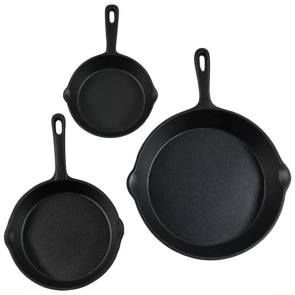Cast Iron 3-Piece Cast Iron Skillet Set in Black by Sunnydaze Decor 4 Cast Iron 3-Piece Cast Iron Skillet Set in Black by Sunnydaze Decor - Image 2