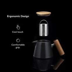 Ceramic Tea Pot with Stainless Steel Tea Infuser and Bamboo Lid, 20 oz. by CHEFWAVE -Cookware Sales Shop black tea kettles cw tk 1f 1000