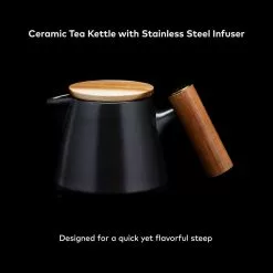 Ceramic Tea Pot with Stainless Steel Tea Infuser and Bamboo Lid, 20 oz. by CHEFWAVE -Cookware Sales Shop black tea kettles cw tk 4f 1000