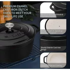 8 qt. Oval Non-Stick Cast Iron Dutch Oven in Black with Lid by vancasso -Cookware Sales Shop black vancasso dutch ovens vs zto 37 bk 1f 1000