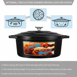 8 qt. Oval Non-Stick Cast Iron Dutch Oven in Black with Lid by vancasso -Cookware Sales Shop black vancasso dutch ovens vs zto 37 bk 4f 1000