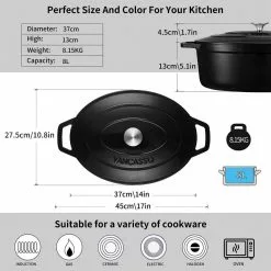 8 qt. Oval Non-Stick Cast Iron Dutch Oven in Black with Lid by vancasso -Cookware Sales Shop black vancasso dutch ovens vs zto 37 bk c3 1000