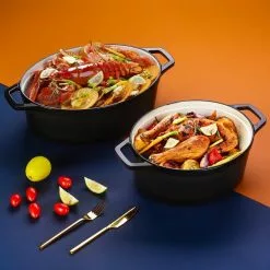 8 qt. Oval Non-Stick Cast Iron Dutch Oven in Black with Lid by vancasso -Cookware Sales Shop black vancasso dutch ovens vs zto 37 bk fa 1000