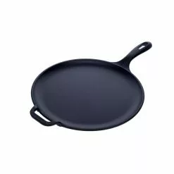 12 in. Black Cast Iron Comal Skillet with Long Handle and Helper Handle, Seasoned by Victoria