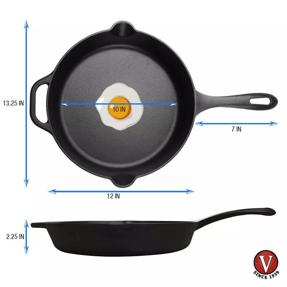 12 in. Black Cast Iron Skillet Seasoned by Victoria 7 12 in. Black Cast Iron Skillet Seasoned by Victoria - Image 5