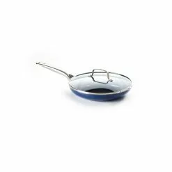 12 in. Aluminum Ceramic Nonstick Frying Pan in Blue with Glass Lid by Blue Diamond