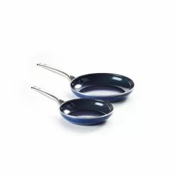 2-Piece Aluminum Ceramic Nonstick Frying Pan Set in Blue by Blue Diamond