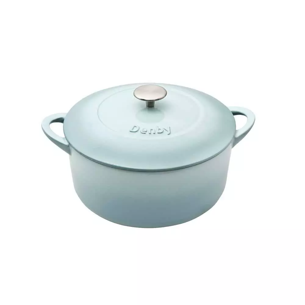 Heritage Pavilion 4 qt. Round Cast Iron Casserole Dish in Blue with Lid by Denby 3 Heritage Pavilion 4 qt. Round Cast Iron Casserole Dish in Blue with Lid by Denby