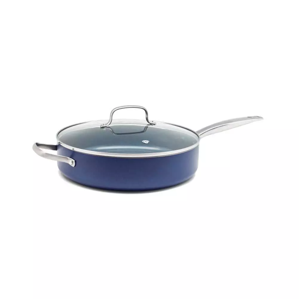 5 qt. Aluminum Ceramic Nonstick Saute Pan in Blue with Glass Lid by Blue Diamond 3 5 qt. Aluminum Ceramic Nonstick Saute Pan in Blue with Glass Lid by Blue Diamond