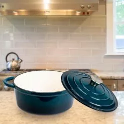 Durable 2.8 qt. Round Cast Iron Dutch Oven in Blue Ombre Enamel by LEXI HOME 10 Durable 2.8 qt. Round Cast Iron Dutch Oven in Blue Ombre Enamel by LEXI HOME -Cookware Sales Shop blue dutch ovens lb5438 1f 1000