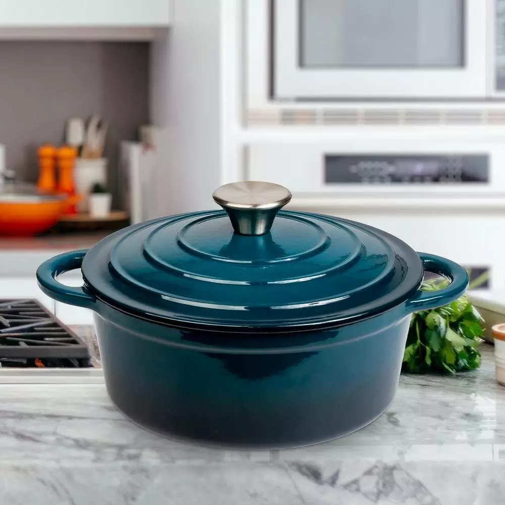 Durable 2.8 qt. Round Cast Iron Dutch Oven in Blue Ombre Enamel by LEXI HOME 7 Durable 2.8 qt. Round Cast Iron Dutch Oven in Blue Ombre Enamel by LEXI HOME - Image 5