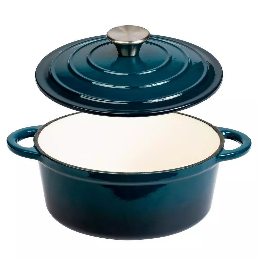 Durable 2.8 qt. Round Cast Iron Dutch Oven in Blue Ombre Enamel by LEXI HOME 5 Durable 2.8 qt. Round Cast Iron Dutch Oven in Blue Ombre Enamel by LEXI HOME - Image 3
