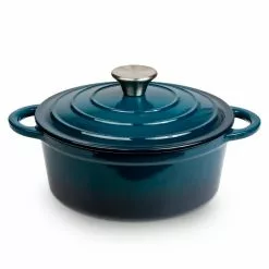 Durable 2.8 qt. Round Cast Iron Dutch Oven in Blue Ombre Enamel by LEXI HOME