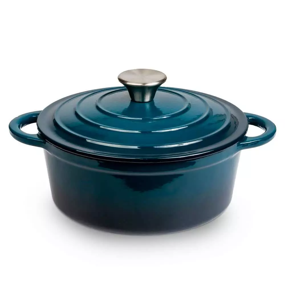 Durable 2.8 qt. Round Cast Iron Dutch Oven in Blue Ombre Enamel by LEXI HOME 3 Durable 2.8 qt. Round Cast Iron Dutch Oven in Blue Ombre Enamel by LEXI HOME