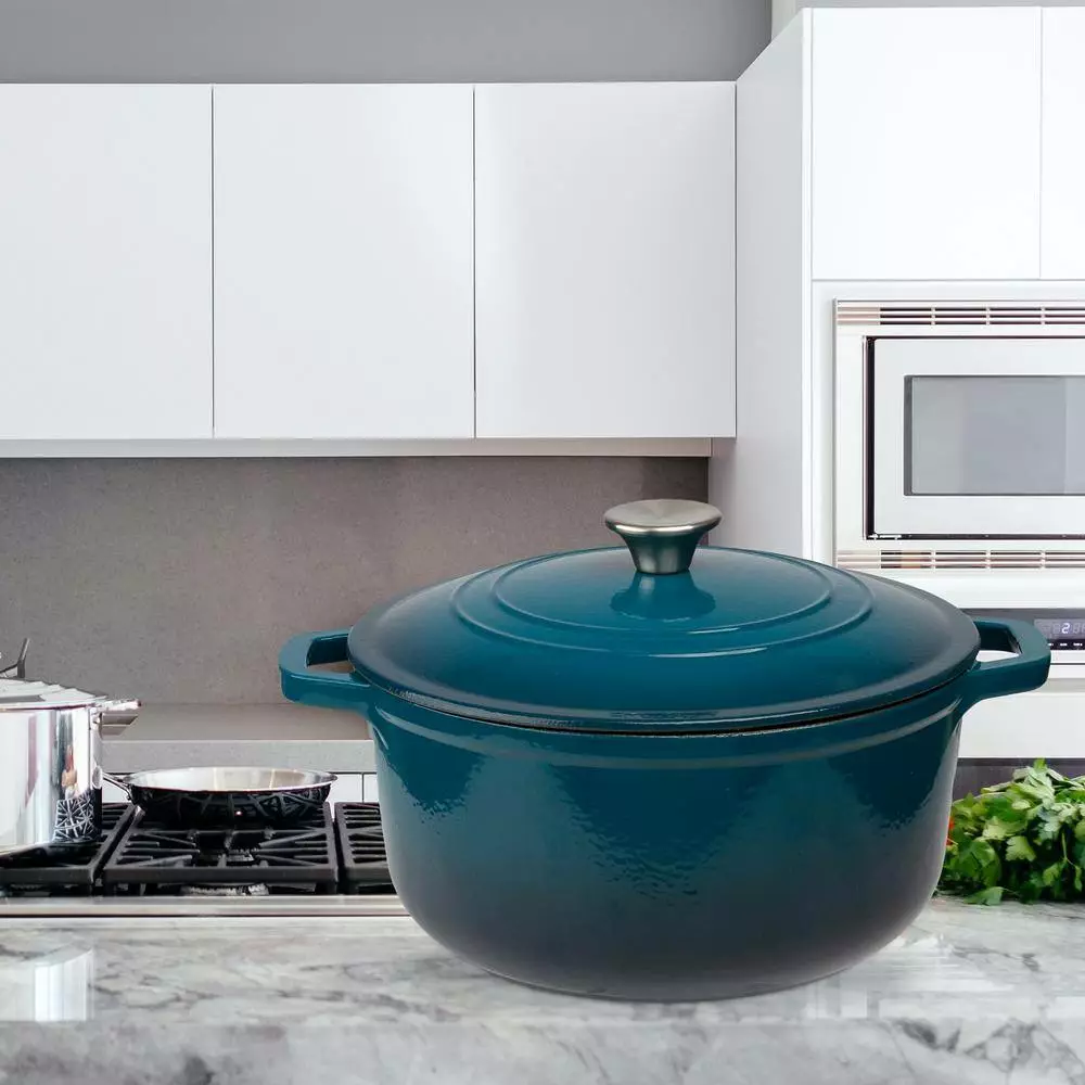 6 qt. Durable Cast Iron Dutch Oven Casserole Pot in Blue Ombre Enamel by Lexi Home 7 6 qt. Durable Cast Iron Dutch Oven Casserole Pot in Blue Ombre Enamel by Lexi Home - Image 5