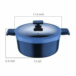 Gastro Diamond Cast Aluminum 7.5 qt. Dutch Oven with Tempered Glass Lid by MasterPRO -Cookware Sales Shop blue dutch ovens mpus14027blu 44 1000