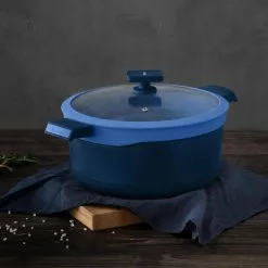 Gastro Diamond Cast Aluminum 7.5 qt. Dutch Oven with Tempered Glass Lid by MasterPRO -Cookware Sales Shop blue dutch ovens mpus14027blu fa 1000
