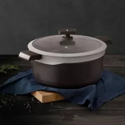Gastro Titanium Cast Aluminum 7.5 qt. Dutch Oven with Tempered Glass Lid by MasterPRO 15 Gastro Titanium Cast Aluminum 7.5 qt. Dutch Oven with Tempered Glass Lid by MasterPRO -Cookware Sales Shop blue dutch ovens mpus14027brn fa 1000