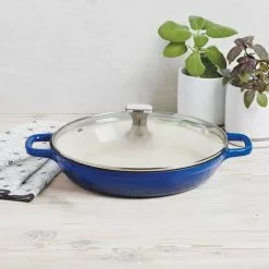 3.5 qt. Cast Iron Braiser with Glass Lid by MasterPRO -Cookware Sales Shop blue dutch ovens mpus16322blu 44 1000