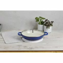 3.5 qt. Cast Iron Braiser with Glass Lid by MasterPRO -Cookware Sales Shop blue dutch ovens mpus16322blu 76 1000