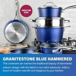 10-Piece Aluminum Hammered Ultra-Durable Non-Stick Diamond Infused Cookware Set in Classic Blue by Granite Stone Diamond -Cookware Sales Shop blue granite stone diamond skillets 7764 1f 1000