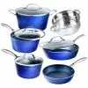 10-Piece Aluminum Hammered Ultra-Durable Non-Stick Diamond Infused Cookware Set in Classic Blue by Granite Stone Diamond 1 10-Piece Aluminum Hammered Ultra-Durable Non-Stick Diamond Infused Cookware Set in Classic Blue by Granite Stone Diamond -Cookware Sales Shop blue granite stone diamond skillets 7764 64 1000