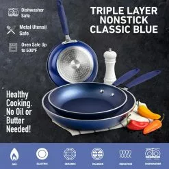 Classic Blue 3-Piece Aluminum Nonstick Mineral and Diamond Triple Coated Frying Pan Set (8 in., 10 in. and 12 in.) by Granite Stone Diamond -Cookware Sales Shop blue granite stone diamond skillets 7776 1f 1000