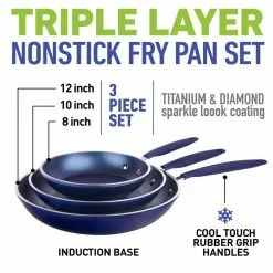 Classic Blue 3-Piece Aluminum Nonstick Mineral and Diamond Triple Coated Frying Pan Set (8 in., 10 in. and 12 in.) by Granite Stone Diamond -Cookware Sales Shop blue granite stone diamond skillets 7776 4f 1000