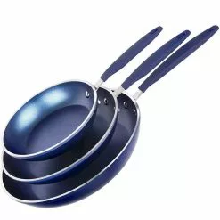 Classic Blue 3-Piece Aluminum Nonstick Mineral and Diamond Triple Coated Frying Pan Set (8 in., 10 in. and 12 in.) by Granite Stone Diamond