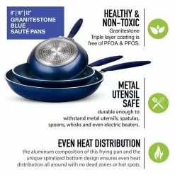 Classic Blue 3-Piece Aluminum Nonstick Mineral and Diamond Triple Coated Frying Pan Set (8 in., 10 in. and 12 in.) by Granite Stone Diamond -Cookware Sales Shop blue granite stone diamond skillets 7776 76 1000