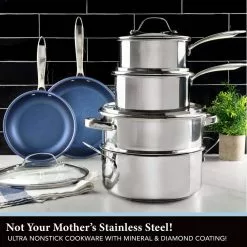 Classic Blue 10-Piece Stainless Steel Tri-Ply Nonstick Diamond Infused Coating Cookware Set by GRANITESTONE 13 Classic Blue 10-Piece Stainless Steel Tri-Ply Nonstick Diamond Infused Coating Cookware Set by GRANITESTONE -Cookware Sales Shop blue granitestone pot pan sets 7786 1f 1000