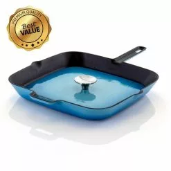 11 in. Cast Iron Nonstick Grill Pan in Blue by MegaChef