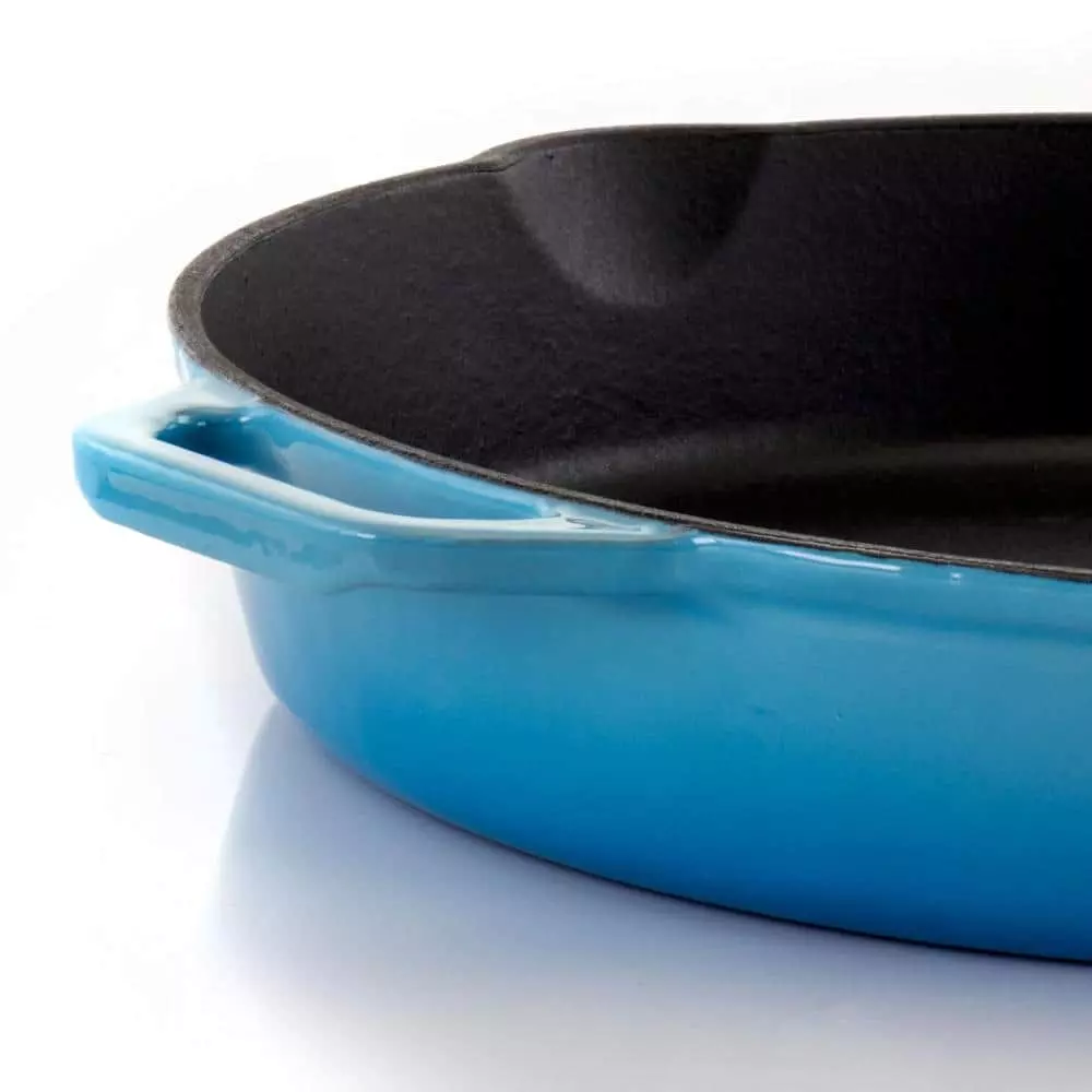 12 in. Cast Iron Nonstick Skillet in Blue by MegaChef 6 12 in. Cast Iron Nonstick Skillet in Blue by MegaChef - Image 4