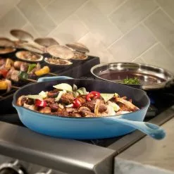 12 in. Cast Iron Nonstick Skillet in Blue by MegaChef 13 12 in. Cast Iron Nonstick Skillet in Blue by MegaChef -Cookware Sales Shop blue megachef skillets 985112879m 31 1000