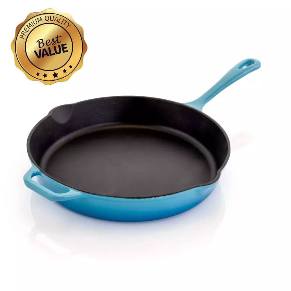 12 in. Cast Iron Nonstick Skillet in Blue by MegaChef 3 12 in. Cast Iron Nonstick Skillet in Blue by MegaChef