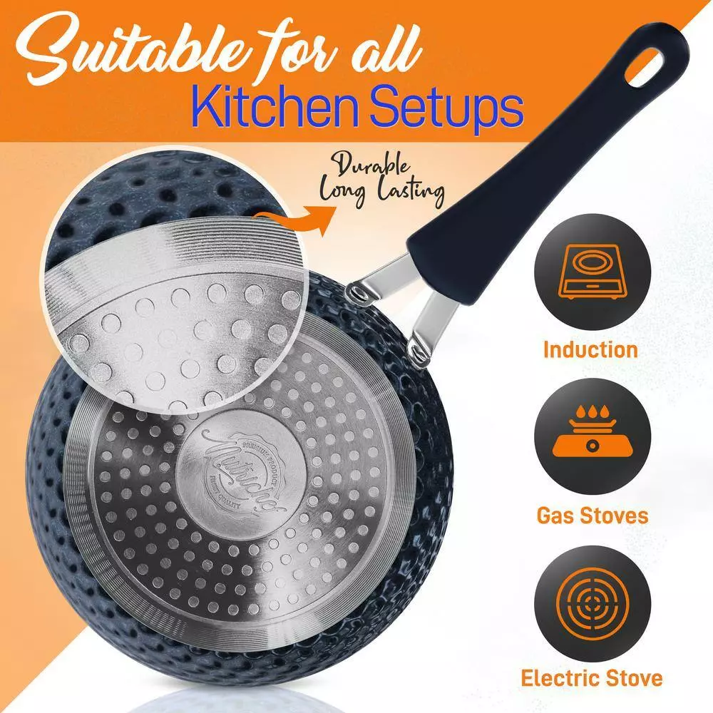 Elegant Diamond 11-Piece Aluminum Nonstick Cookware Set in Blue by NutriChef 6 Elegant Diamond 11-Piece Aluminum Nonstick Cookware Set in Blue by NutriChef - Image 4