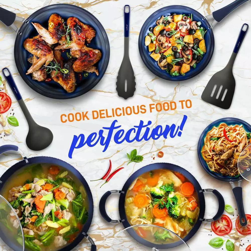 Elegant Diamond 11-Piece Aluminum Nonstick Cookware Set in Blue by NutriChef 7 Elegant Diamond 11-Piece Aluminum Nonstick Cookware Set in Blue by NutriChef - Image 5