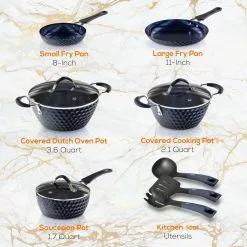Elegant Diamond 11-Piece Aluminum Nonstick Cookware Set in Blue by NutriChef 11 Elegant Diamond 11-Piece Aluminum Nonstick Cookware Set in Blue by NutriChef -Cookware Sales Shop blue nutrichef pot pan sets nccw11ds 4f 1000