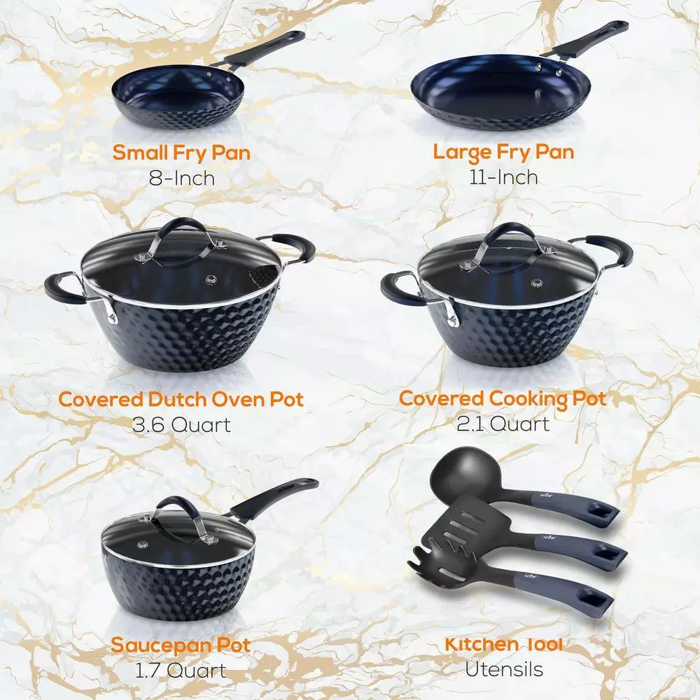 Elegant Diamond 11-Piece Aluminum Nonstick Cookware Set in Blue by NutriChef 5 Elegant Diamond 11-Piece Aluminum Nonstick Cookware Set in Blue by NutriChef - Image 3