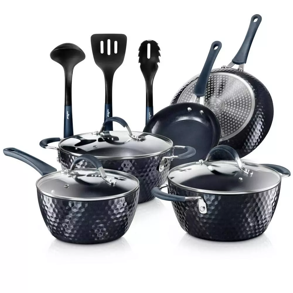 Elegant Diamond 11-Piece Aluminum Nonstick Cookware Set in Blue by NutriChef 3 Elegant Diamond 11-Piece Aluminum Nonstick Cookware Set in Blue by NutriChef