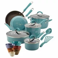 Cucina 18-Piece Aluminum Nonstick Cookware Set in Blue by Rachael Ray