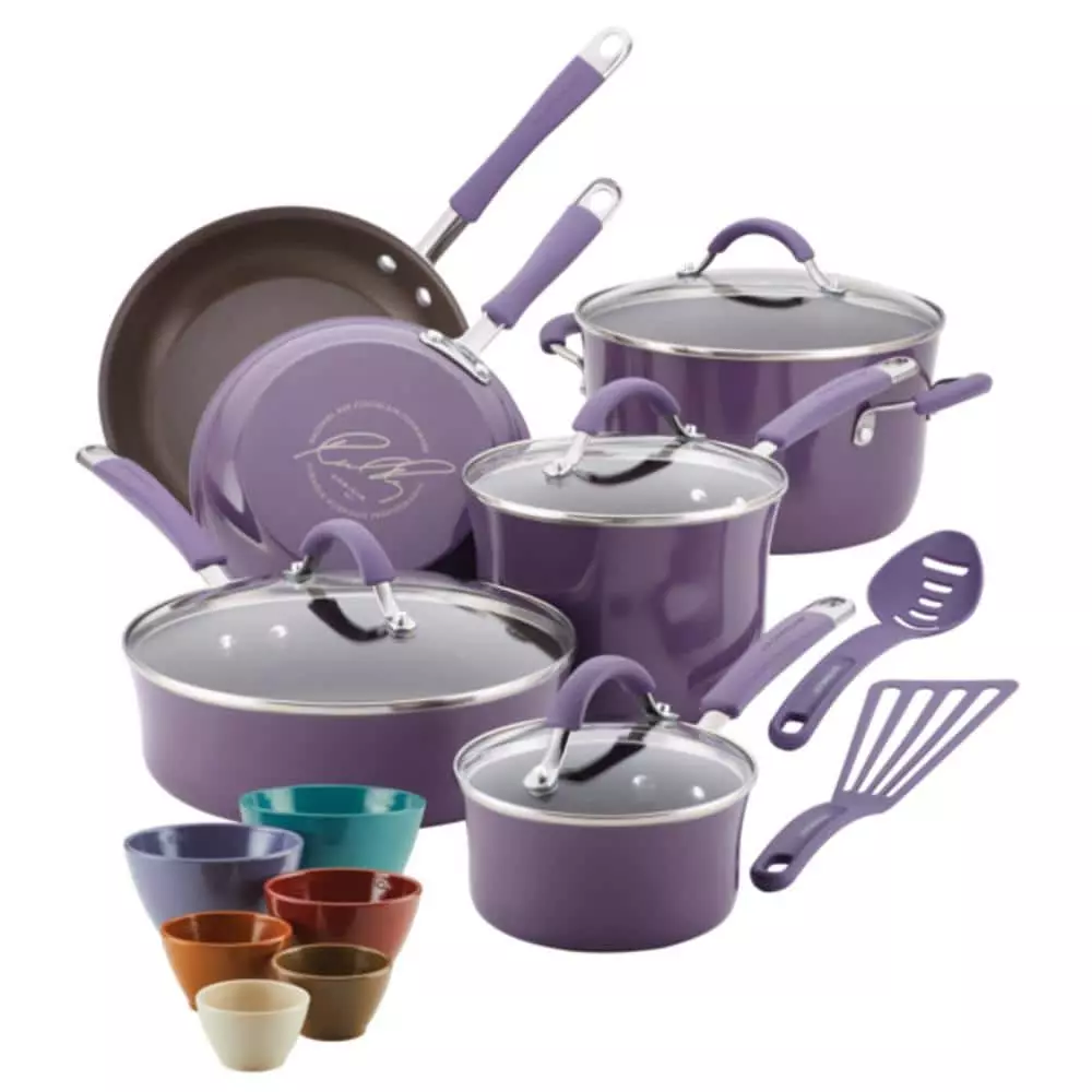 Cucina 18-Piece Aluminum Nonstick Cookware Set in Lavender by Rachael Ray 3 Cucina 18-Piece Aluminum Nonstick Cookware Set in Lavender by Rachael Ray