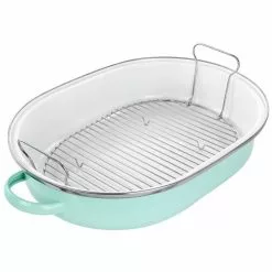 18 in. 8 qt. Martha Blue Enamel on Steel Oval Roasting Pan with Rack and Lid by MARTHA STEWART 12 18 in. 8 qt. Martha Blue Enamel on Steel Oval Roasting Pan with Rack and Lid by MARTHA STEWART -Cookware Sales Shop blue roasting pans 985118779m 1f 1000
