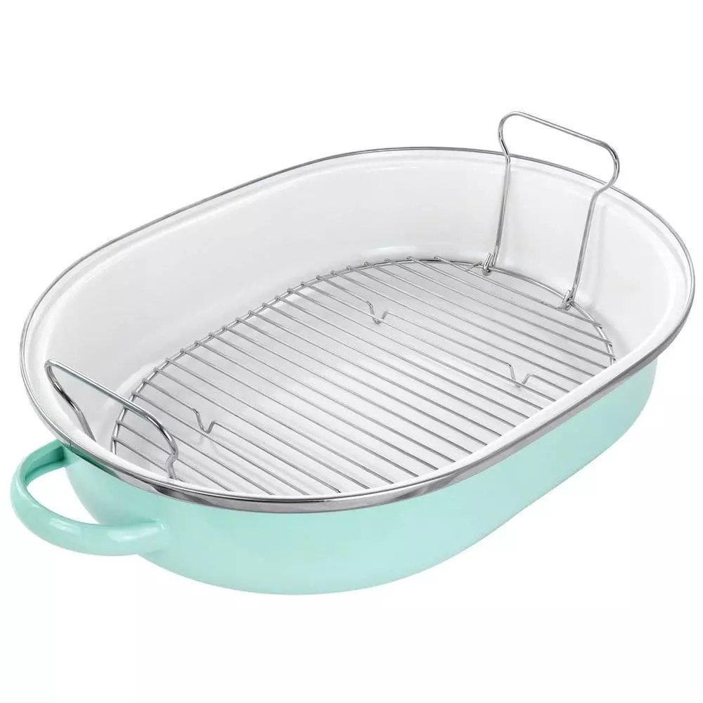 18 in. 8 qt. Martha Blue Enamel on Steel Oval Roasting Pan with Rack and Lid by MARTHA STEWART 6 18 in. 8 qt. Martha Blue Enamel on Steel Oval Roasting Pan with Rack and Lid by MARTHA STEWART - Image 4