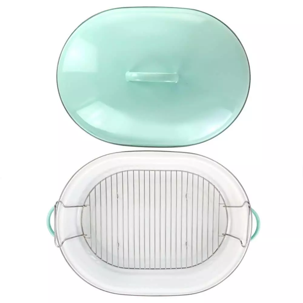 18 in. 8 qt. Martha Blue Enamel on Steel Oval Roasting Pan with Rack and Lid by MARTHA STEWART 7 18 in. 8 qt. Martha Blue Enamel on Steel Oval Roasting Pan with Rack and Lid by MARTHA STEWART - Image 5