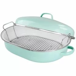 18 in. 8 qt. Martha Blue Enamel on Steel Oval Roasting Pan with Rack and Lid by MARTHA STEWART 11 18 in. 8 qt. Martha Blue Enamel on Steel Oval Roasting Pan with Rack and Lid by MARTHA STEWART -Cookware Sales Shop blue roasting pans 985118779m 4f 1000
