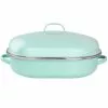 18 in. 8 qt. Martha Blue Enamel on Steel Oval Roasting Pan with Rack and Lid by MARTHA STEWART